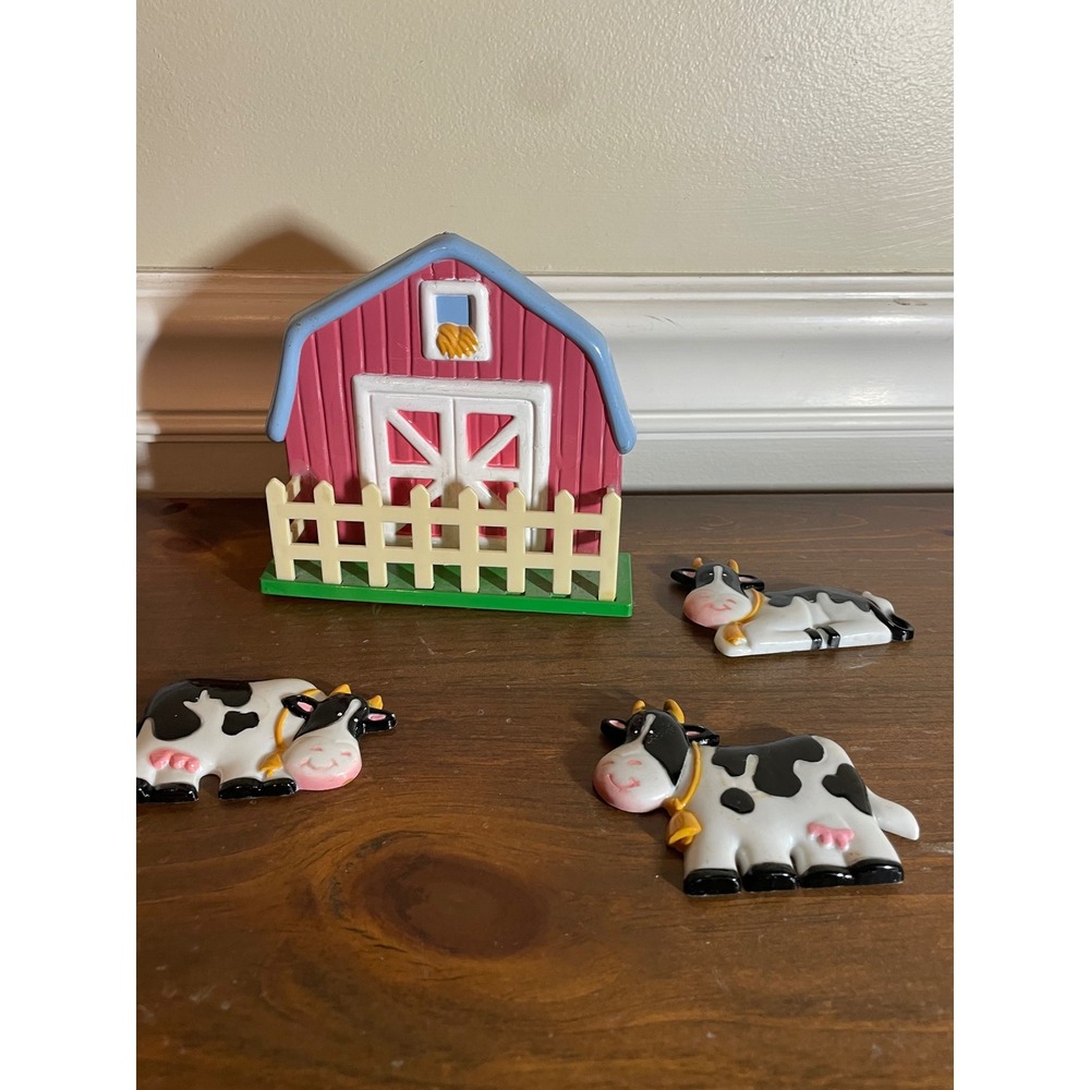 Vintage Farm Barn and Cow Refrigerator Magnet Set 4 Piece Country Kitchen Decor